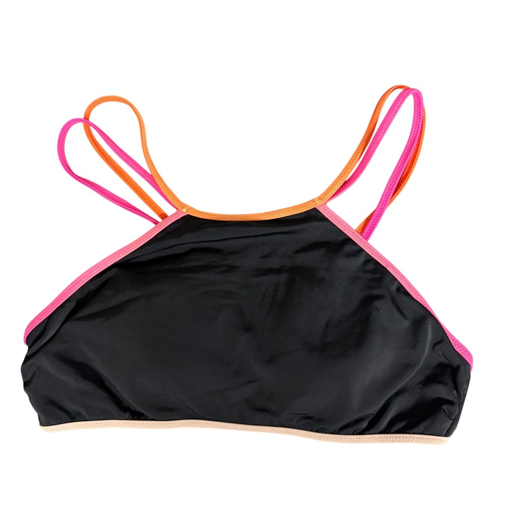 Victoria's Secret Bikini Top Black Neon Pink Orange Multi Strap High Neck Medium